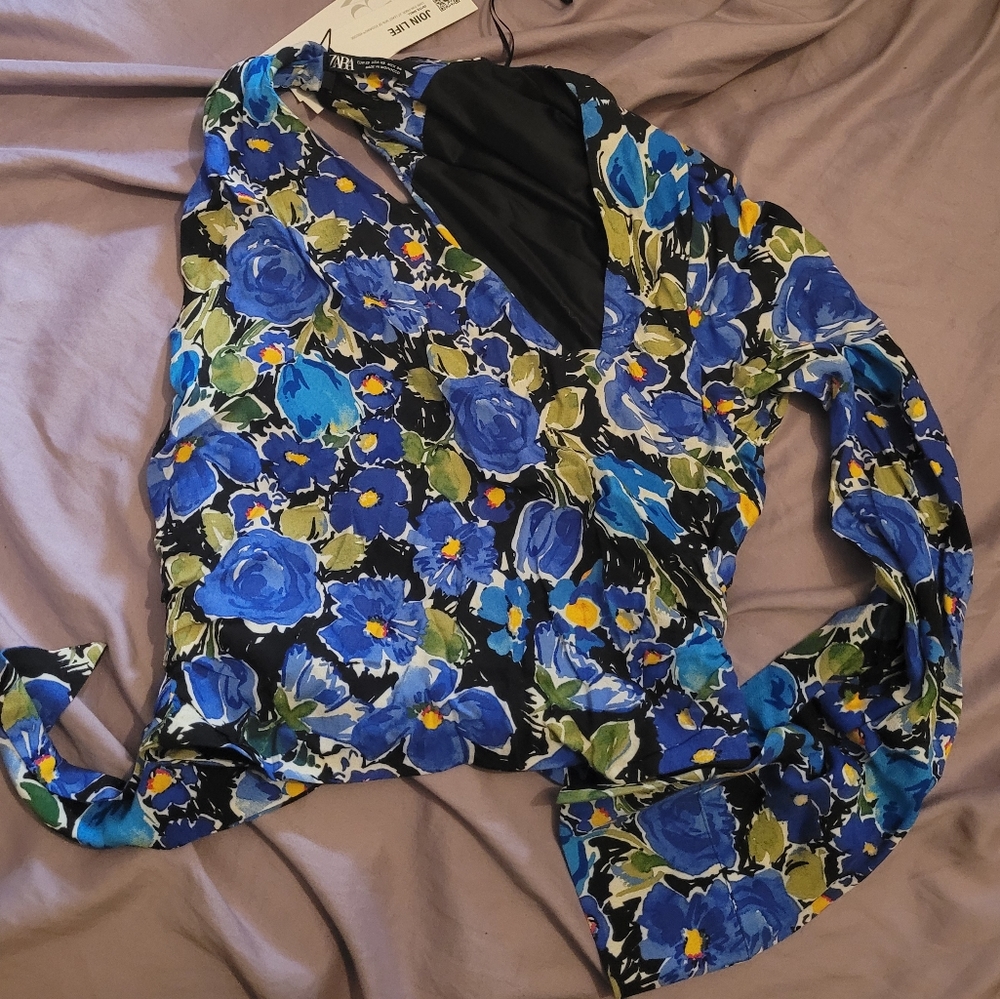 Blue Floral Asymmetrical Zara Top